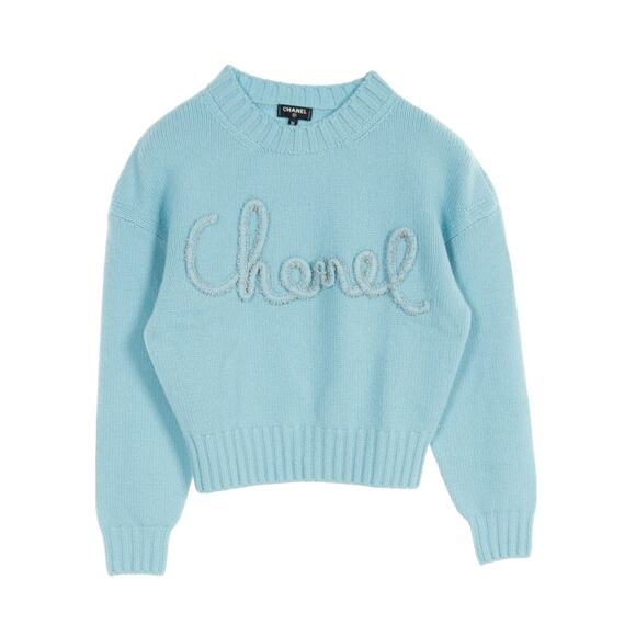 CHANEL Sweaters - Authentic CHANEL Logo Embroidery Beads Cashmere Knit Jumper Sweater Pullover Top